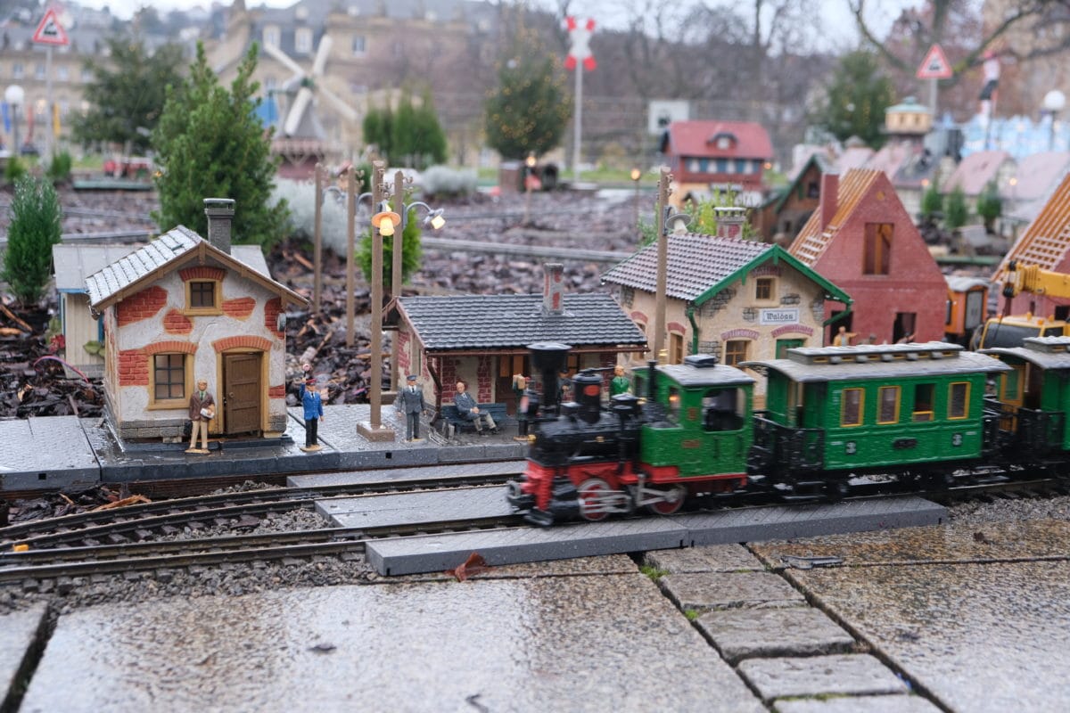 model train railway setup with scale village