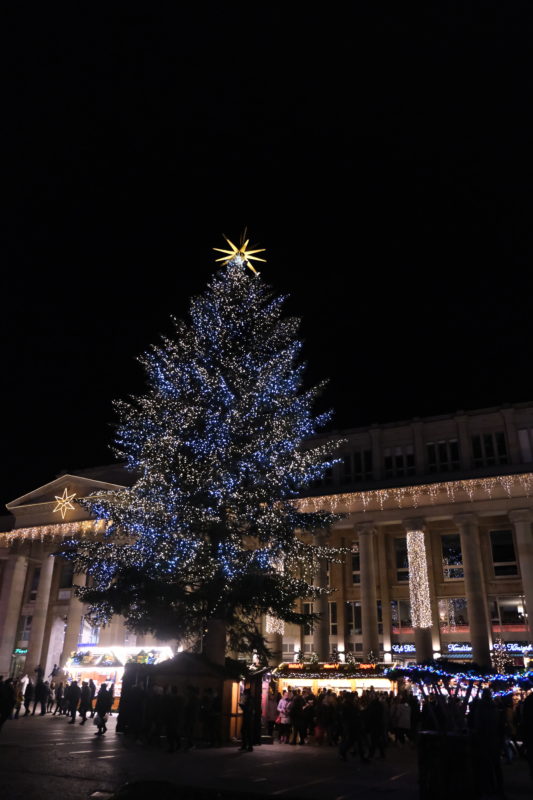 main Christmas tree with lights in market