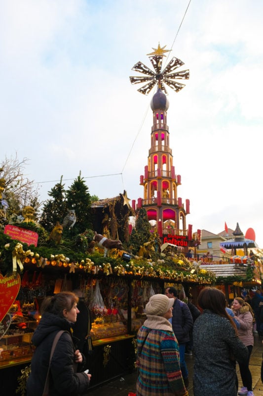 food and drink stalls and Christmas pyramid in background