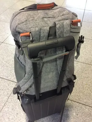 backpack on suitcase 