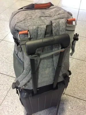 backpack on suitcase