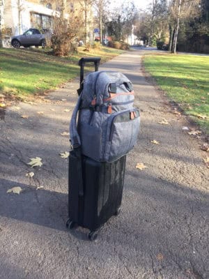 backpack on suitcase 