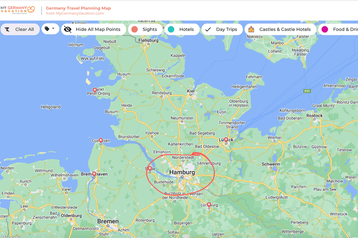 Germany map highlighting Hamburg