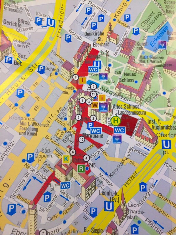 Map of downtown Stuttgart and Christmas market locations