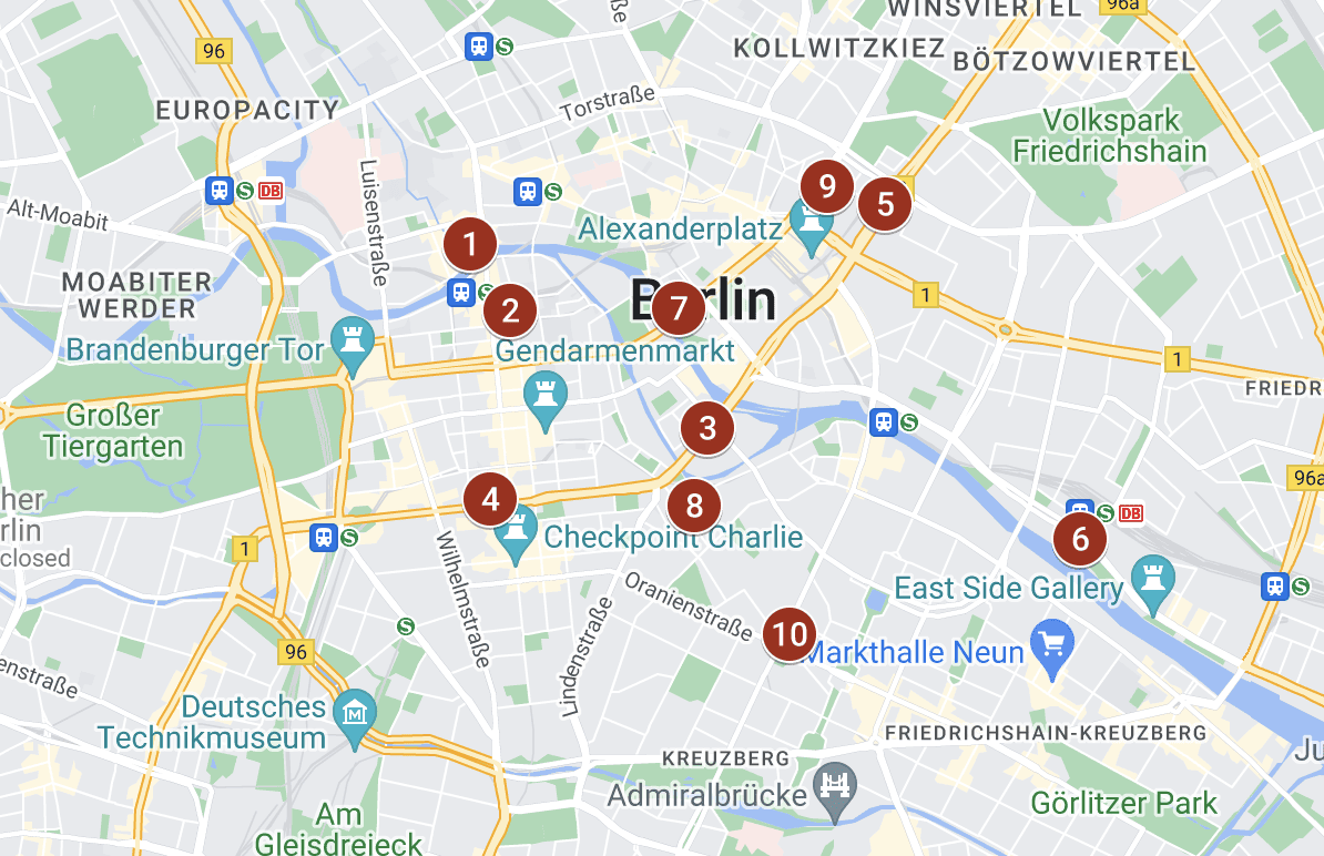 map with Berlin hotel locations