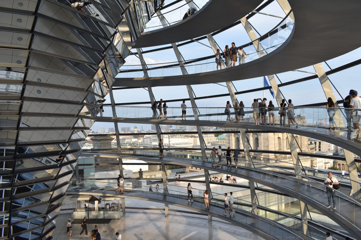 Glass dome of Reichstag Building with spiral staircase