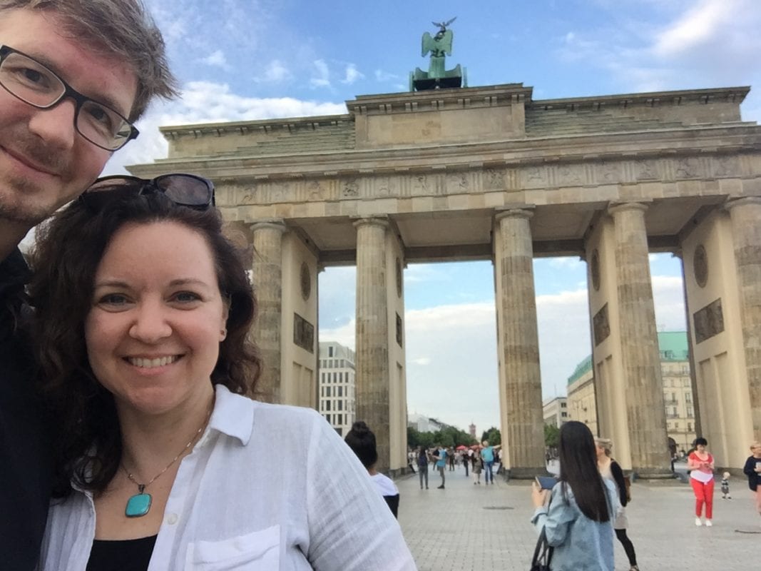 cate and aaron at the brandenburg gate