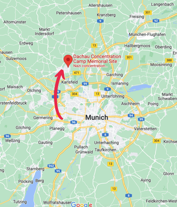 Map with Munich and Dachau Concentration Camp