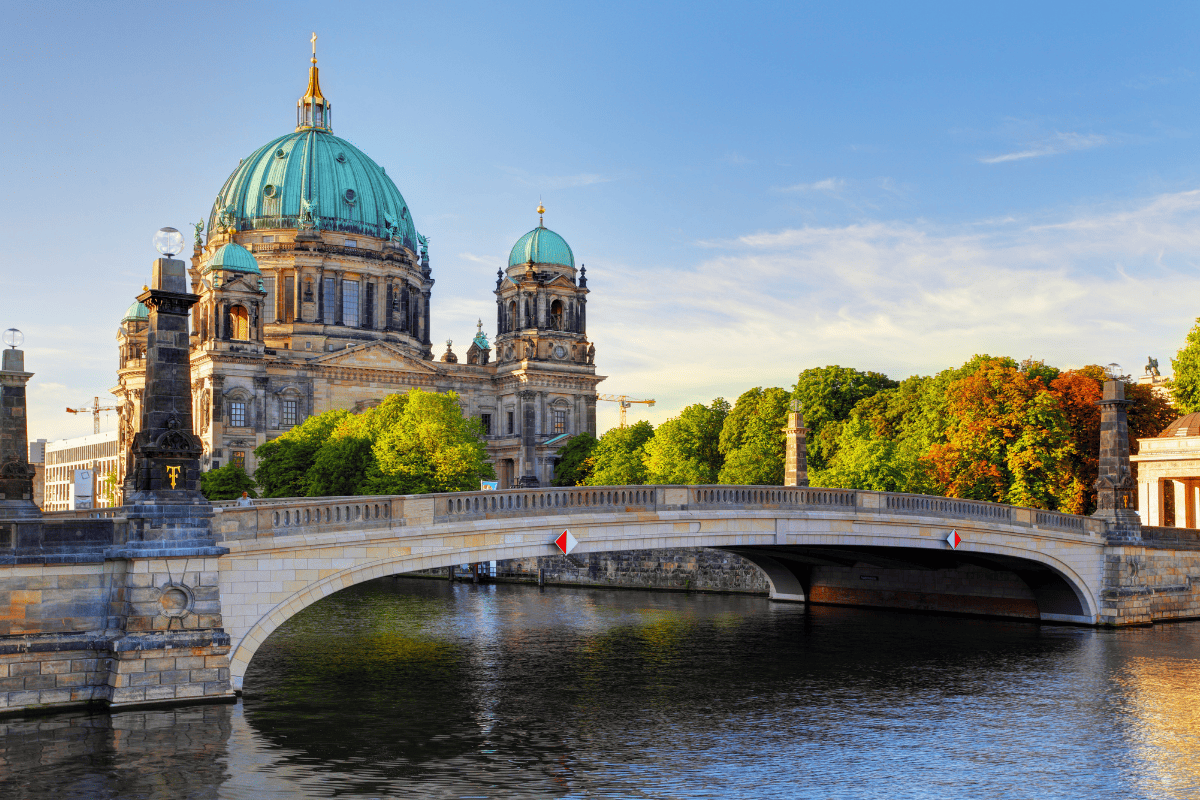 Spree River bridge with Cathedral in background