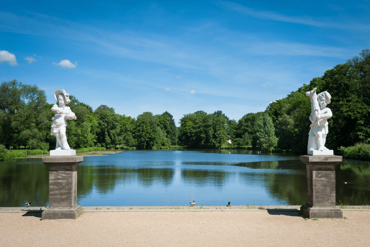 Charlottenburg Palace lake and statues