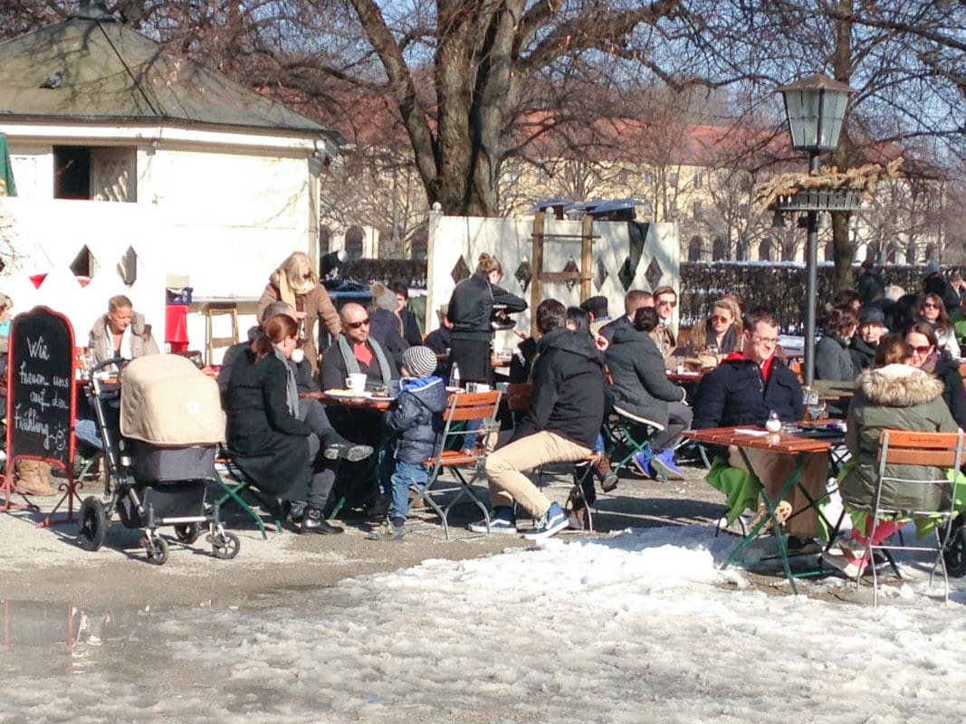 Outdoor cafe in late winter in Munich