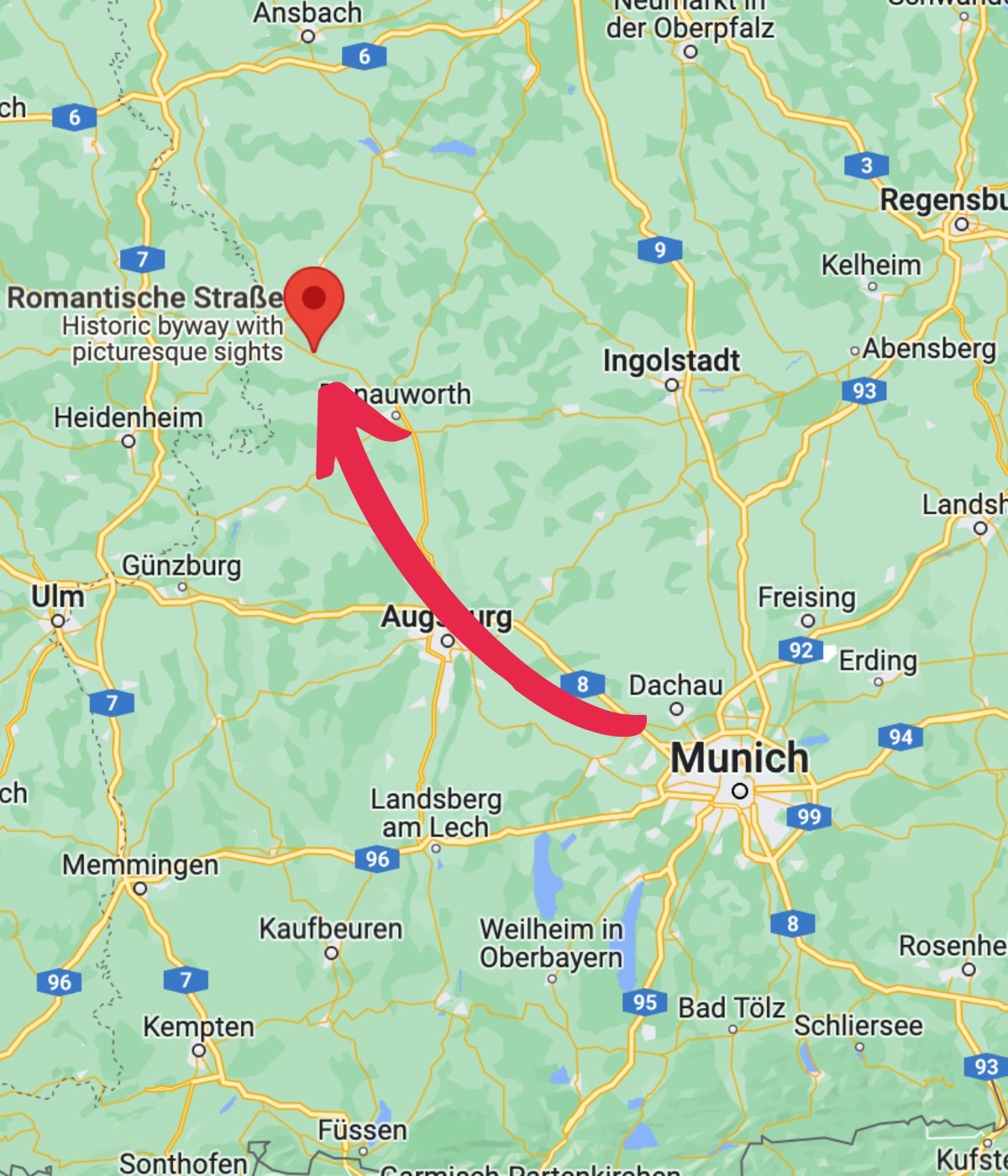 map with Munich and Rottenburg