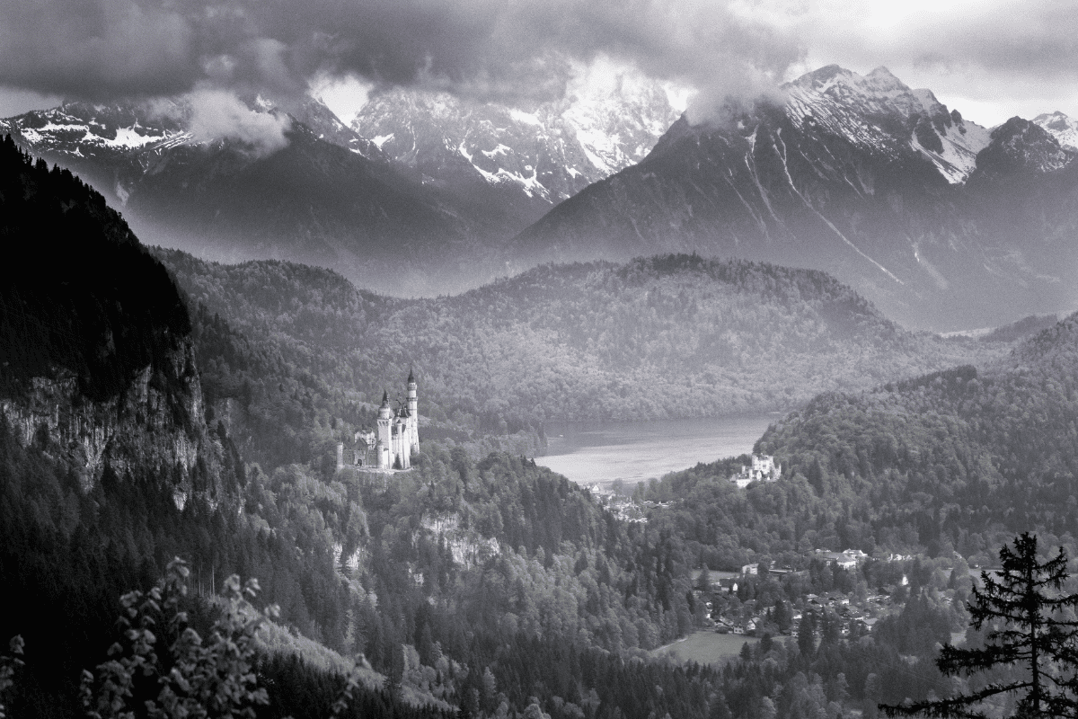Neuschwanstein Castle with the Alps in background