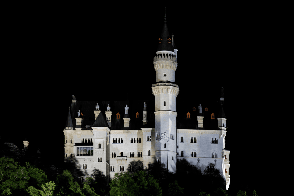 castle illuminated at night