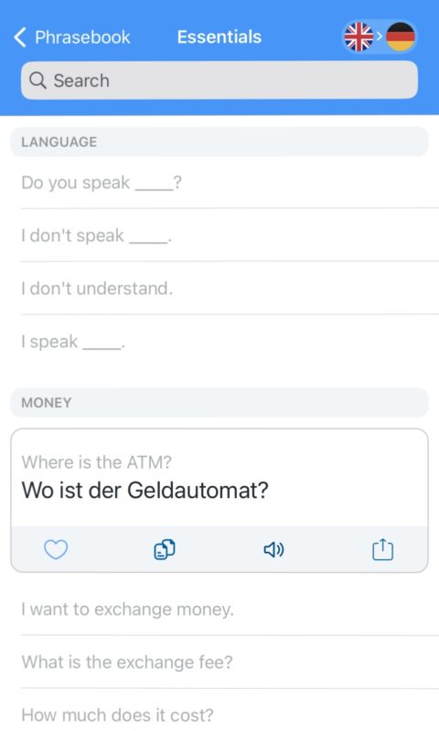 iTranslate German phrasebook