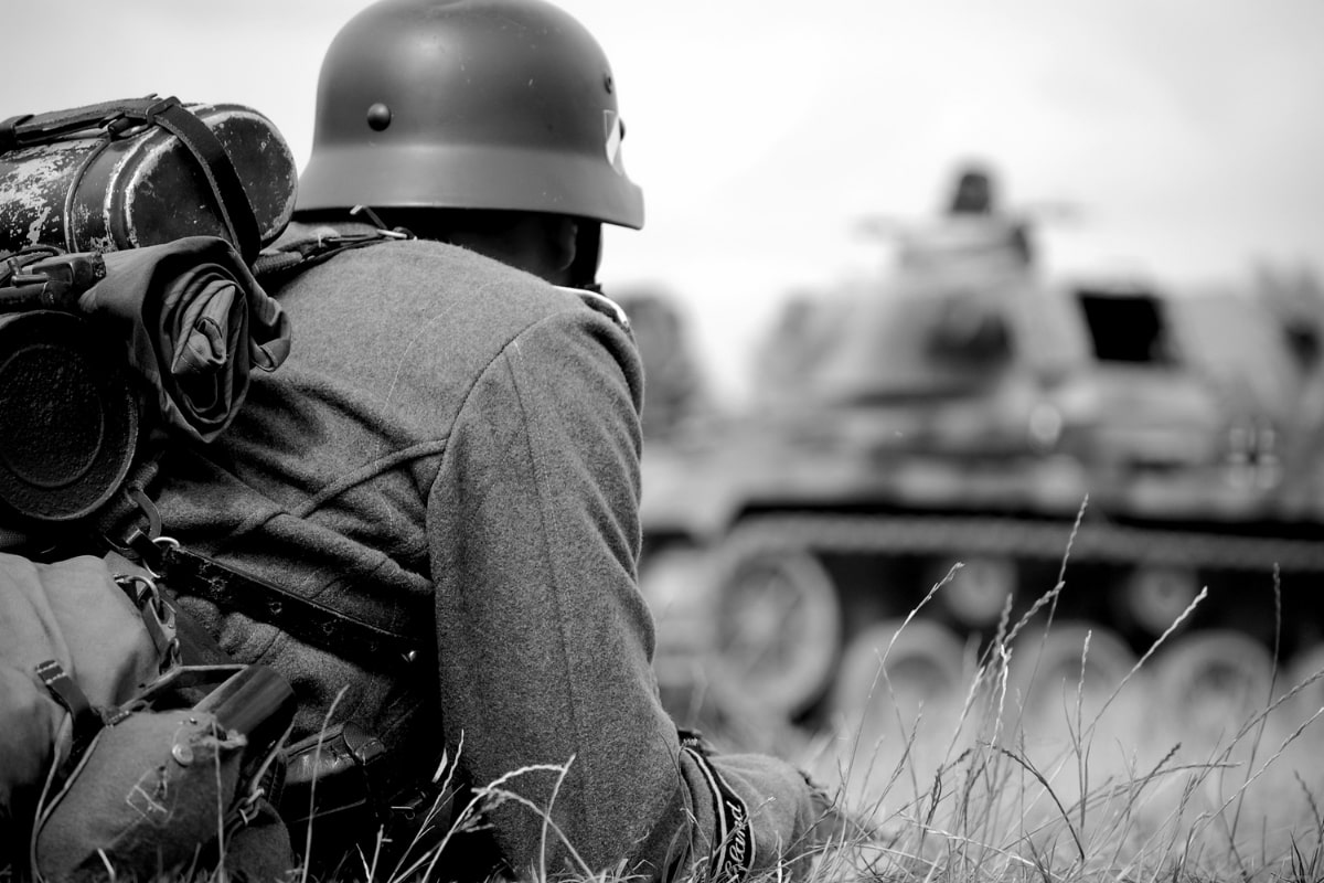 WWII battle photo, black and white