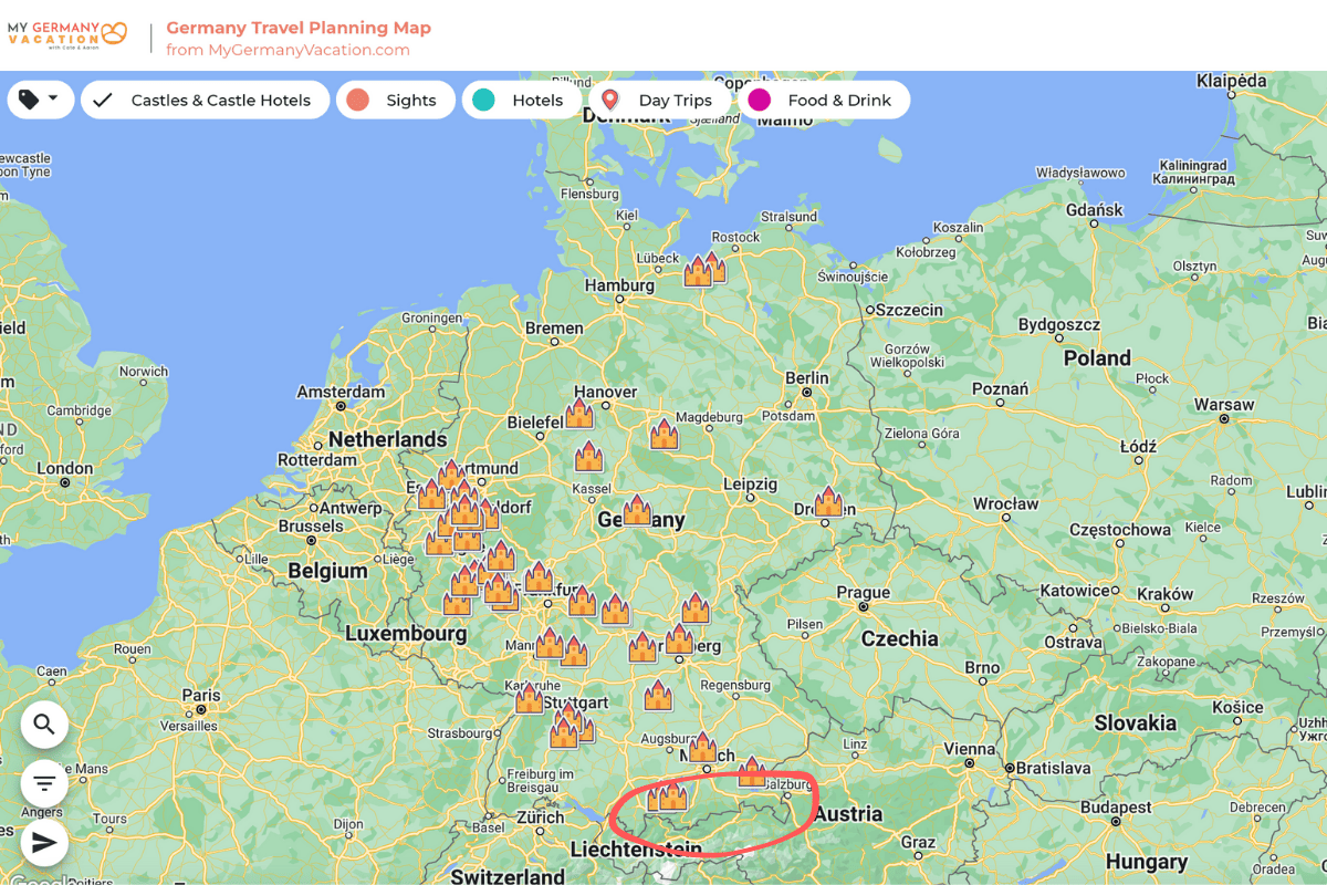 map locating the German Alps