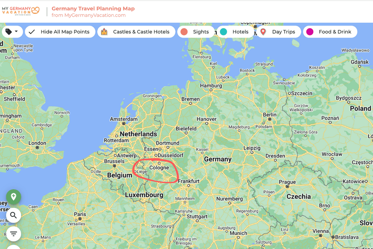 map of Germany highlighting Cologne (Köln)