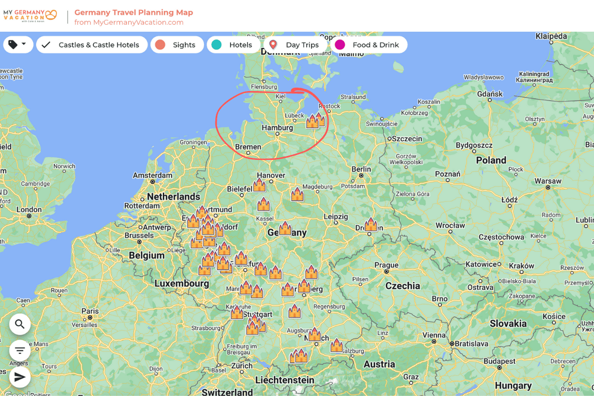 Germany map showing Hamburg 