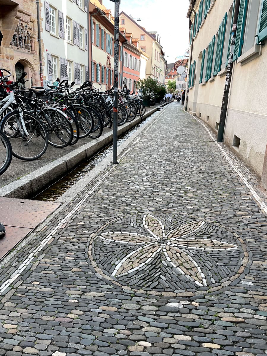 Freiburg sidewalk with Bächle and bikes