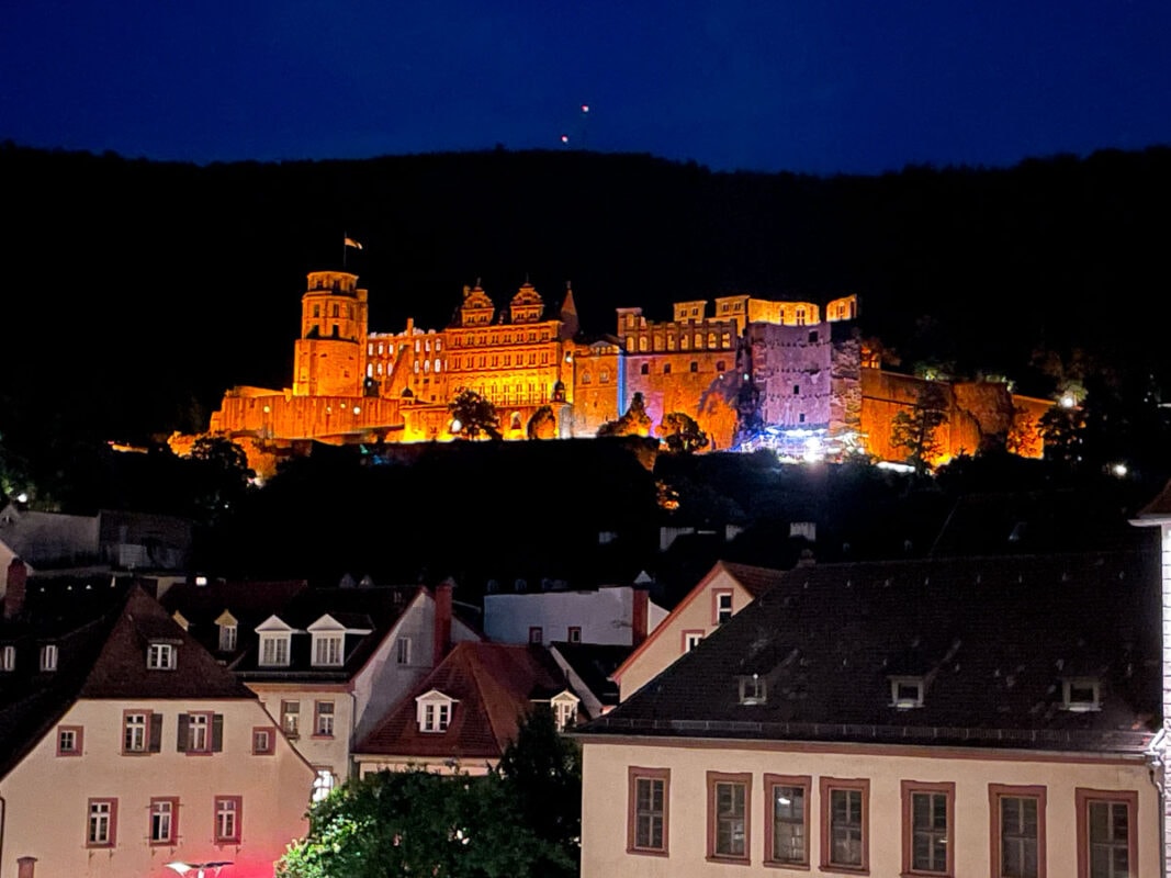 Heidelberg castle illuminated at night 