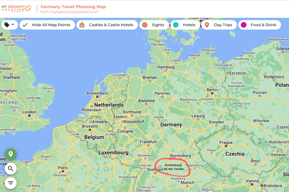 map highlighting location of Rothenburg