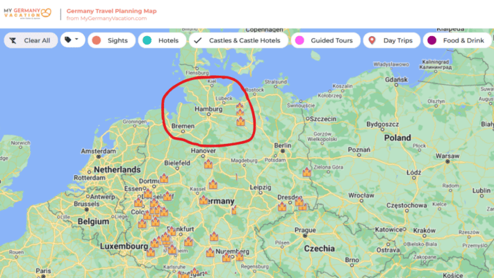 Germany map with Hamburg circled