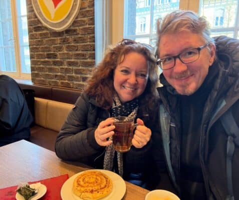 Cate & Aaron in a cafe near the Black Forest