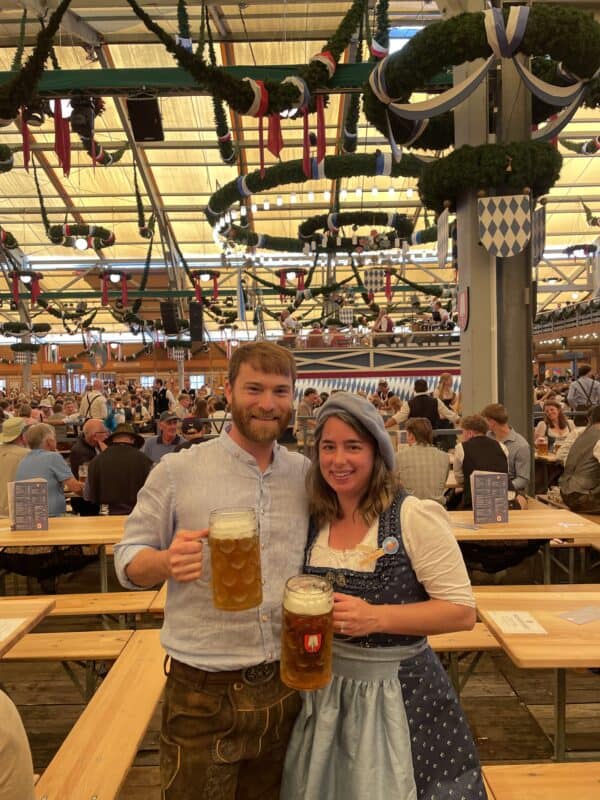 Anne and husband in Oktoberfest beer tent
