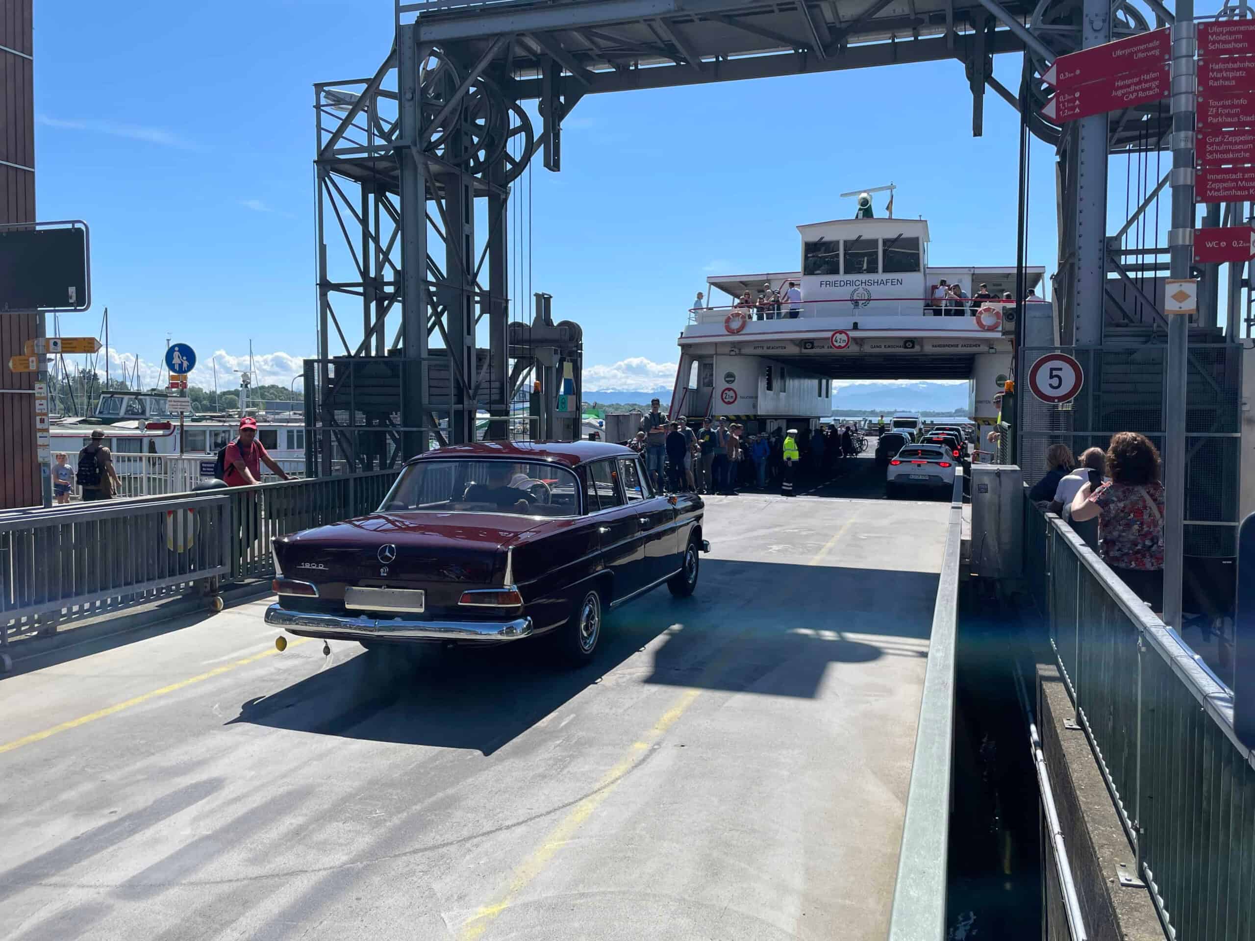 classic car boarding ferry