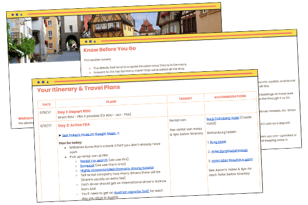 custom itinerary docs